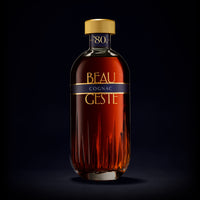 Bottle of Beau Geste Cognac on a black background